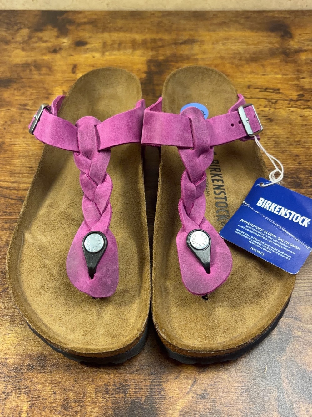 Birkenstock Sandals Braided Gizeh Fuchsia Oiled Leather Womens Size 38 NWOB